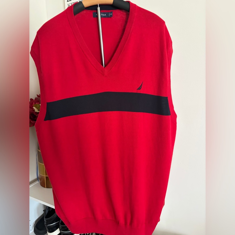 Nautica Red Knit Top with Navy Blue Accents